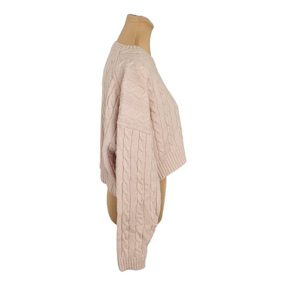 Sunday Best Aritzia Light Pink Cable Knit Cropped Sweater Sz M - Picture 2 of 7